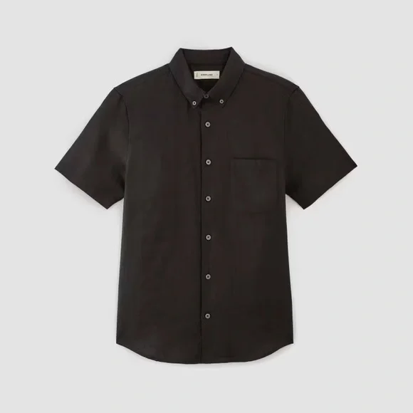 Everlane M classic short sleeve linen button up collar shirt solid black regular - Picture 4 of 8